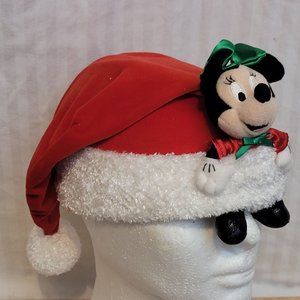 Vintage Disneyland Santa Hat Minnie Mouse Plush In Brim Toddler Size 90s Retro